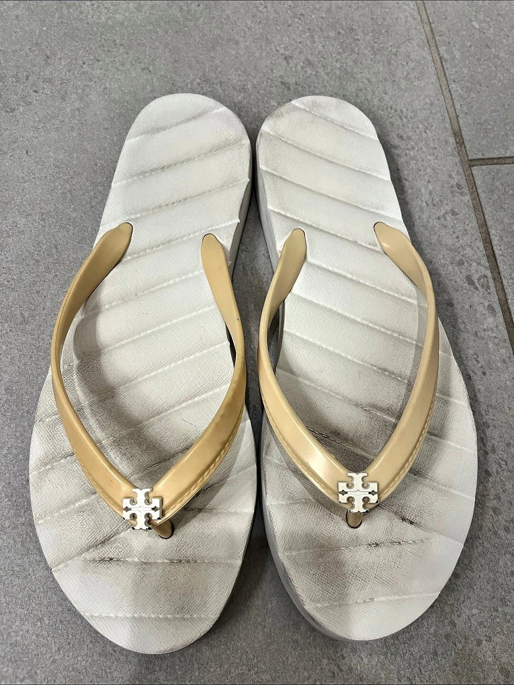 Tory Burch Kira Padded Flip-Flop Sandals White & Yellow